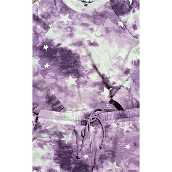 Wildfox Purple Tie Dye Stars Long Sleeve Sweatshirt & Shorts Set Size Small - Picture 3 of 6